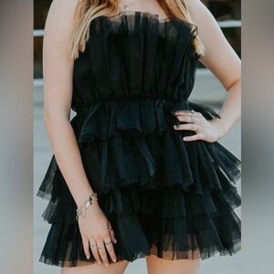 Elegant Black Ruffled Mini Dress